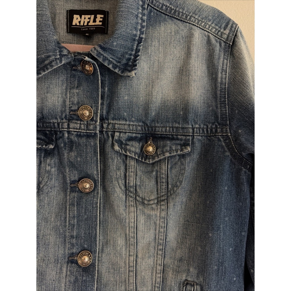 Rifle Denim Trucker Jacket Blue Bleach Wash Micro Dot Pattern Coquette Women XL
